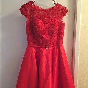 Red lace and satin dress